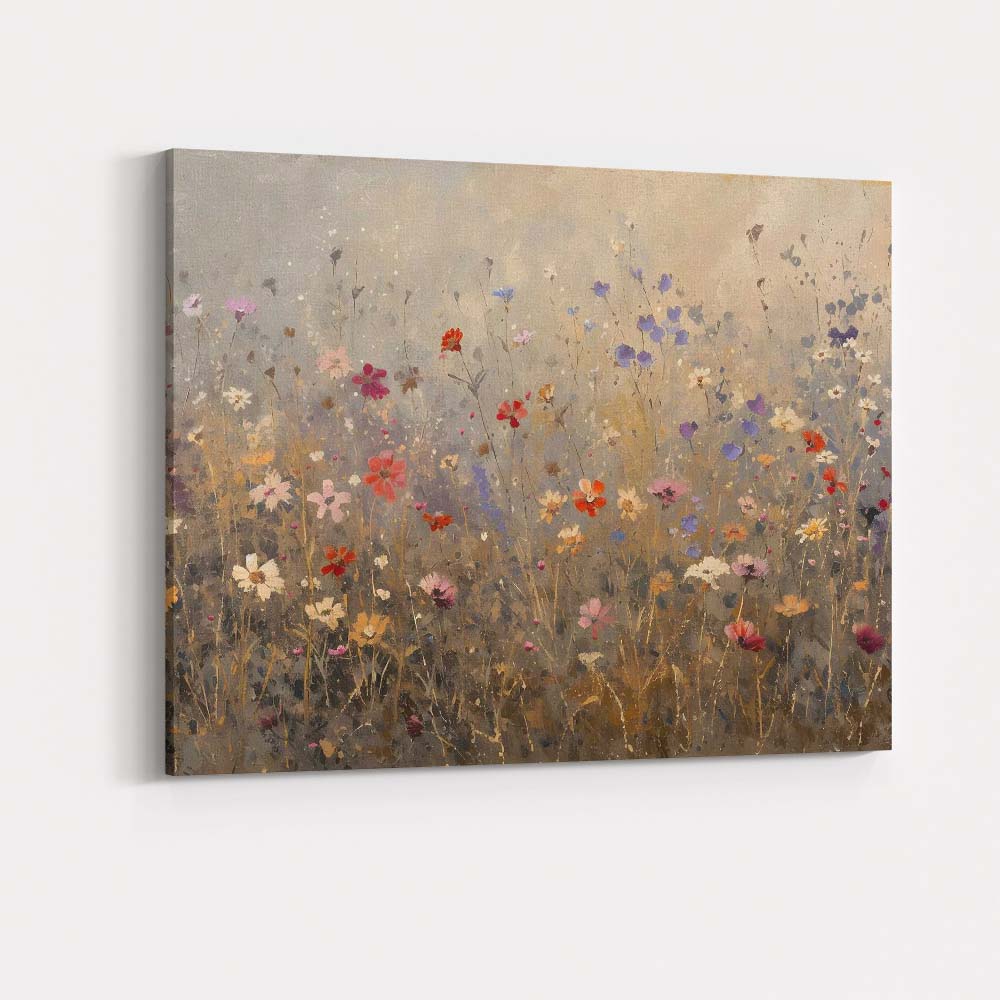 Delicate Wildflower Meadow Soft Neutral Botanical Painting Canvas Wall Art Print Decor Picture Ready to Hang
