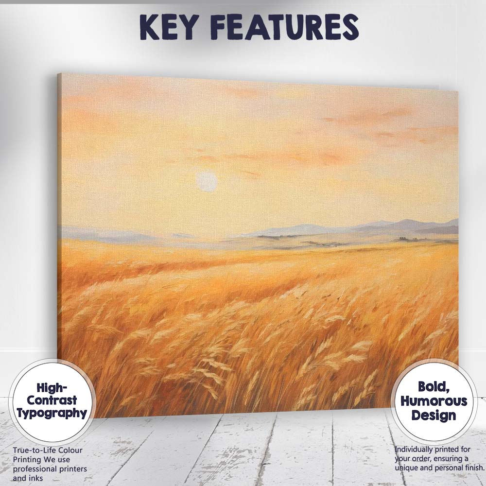 Golden Wheat Field Sunset Rural Landscape Canvas Wall Art Print Decor Picture Ready to Hang