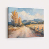 Sunlit Country Road Autumn Fields Impressionist Landscape Canvas Wall Art Print Decor Picture Ready to Hang