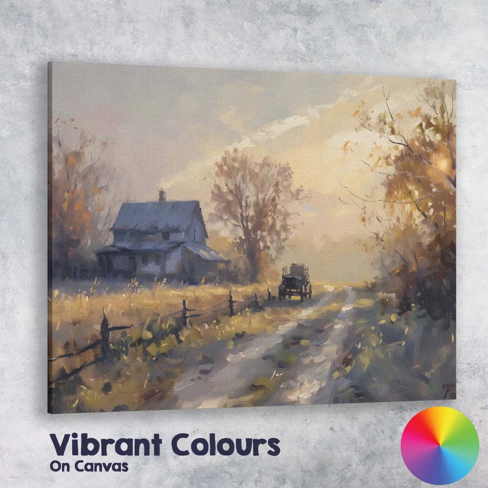 Golden Hour Farmhouse Country Lane Impressionist Landscape Canvas Wall Art Print Decor Picture Ready to Hang