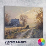 Golden Hour Farmhouse Country Lane Impressionist Landscape Canvas Wall Art Print Decor Picture Ready to Hang