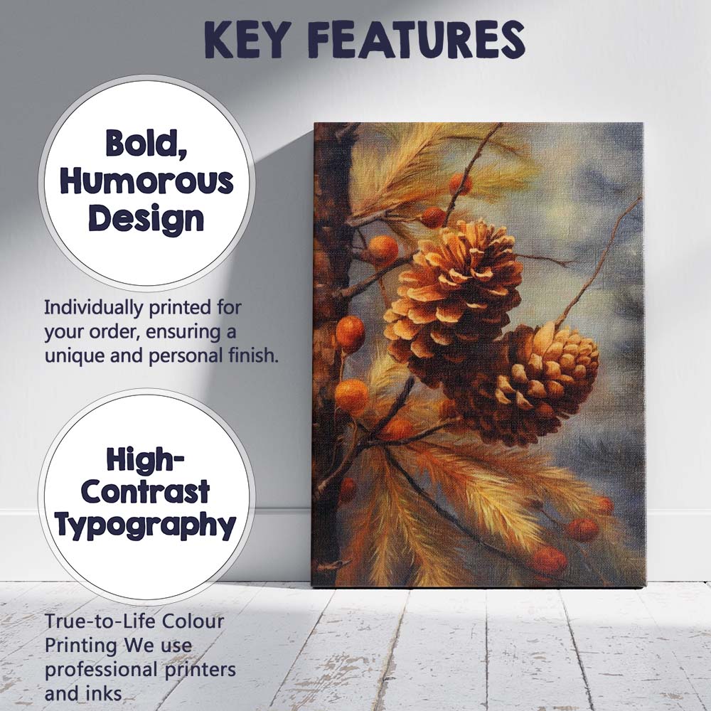 Rustic Pine Cones Autumn Botanical Nature Painting Canvas Wall Art Print Decor Picture Ready to Hang