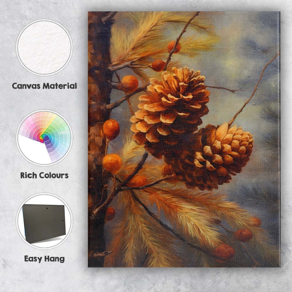 Rustic Pine Cones Autumn Botanical Nature Painting Canvas Wall Art Print Decor Picture Ready to Hang