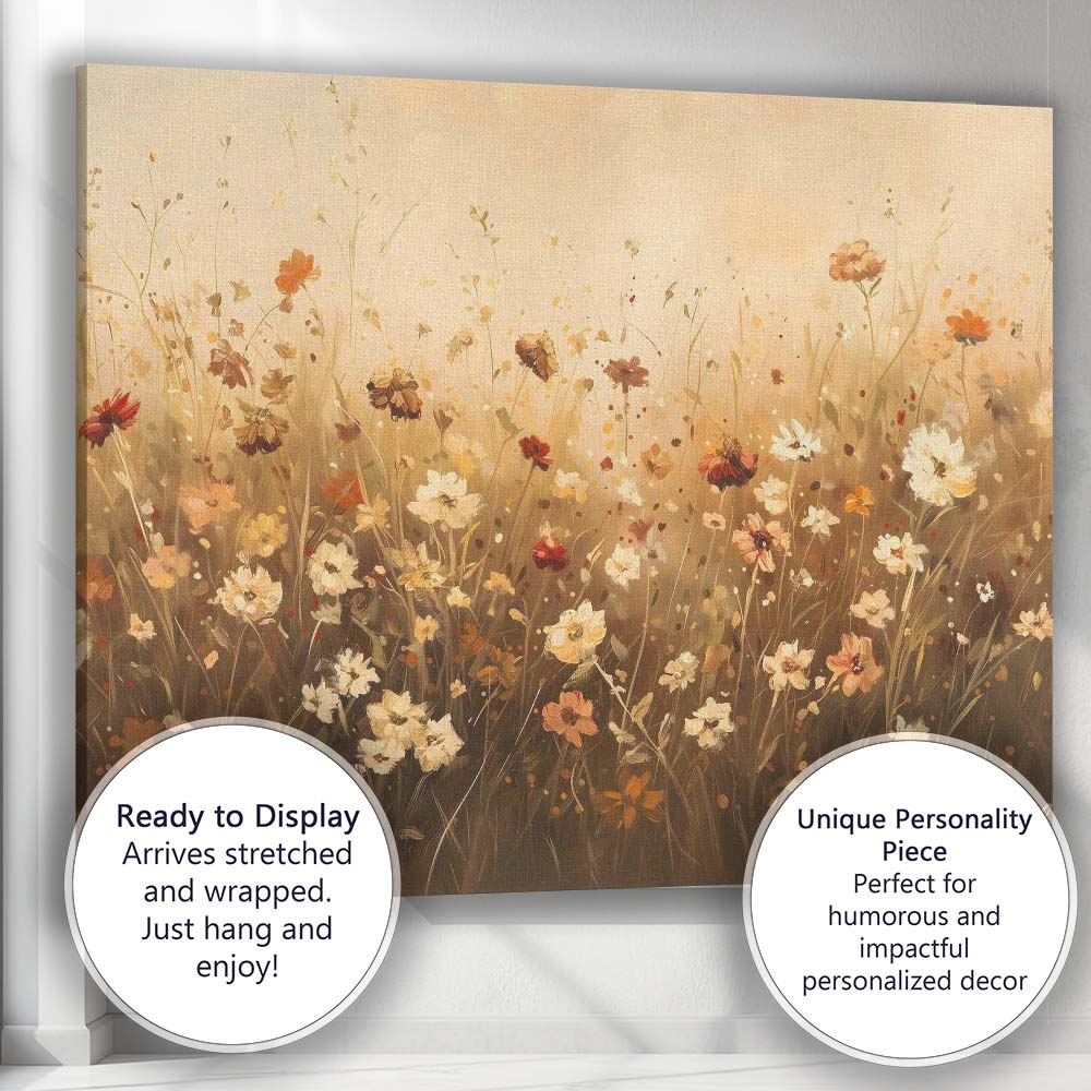 Warm Wildflower Meadow Botanical Field Floral Landscape Canvas Wall Art Print Decor Picture Ready to Hang
