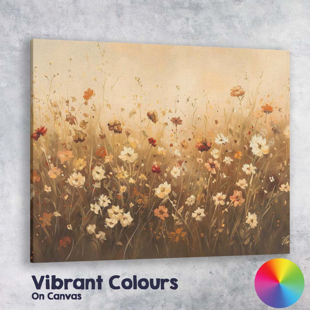 Warm Wildflower Meadow Botanical Field Floral Landscape Canvas Wall Art Print Decor Picture Ready to Hang
