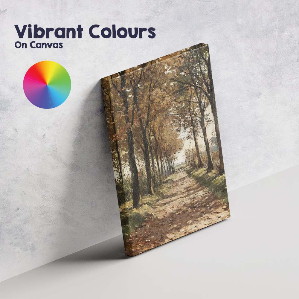 Tree Lined Woodland Path Autumn Forest Landscape Painting Canvas Wall Art Print Decor Picture Ready to Hang