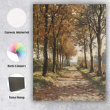Tree Lined Woodland Path Autumn Forest Landscape Painting Canvas Wall Art Print Decor Picture Ready to Hang