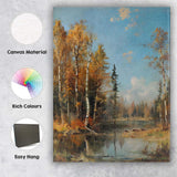 Autumn Birch Trees Woodland Lake Scenic Landscape Canvas Wall Art Print Decor Picture Ready to Hang