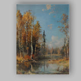 Autumn Birch Trees Woodland Lake Scenic Landscape Canvas Wall Art Print Decor Picture Ready to Hang