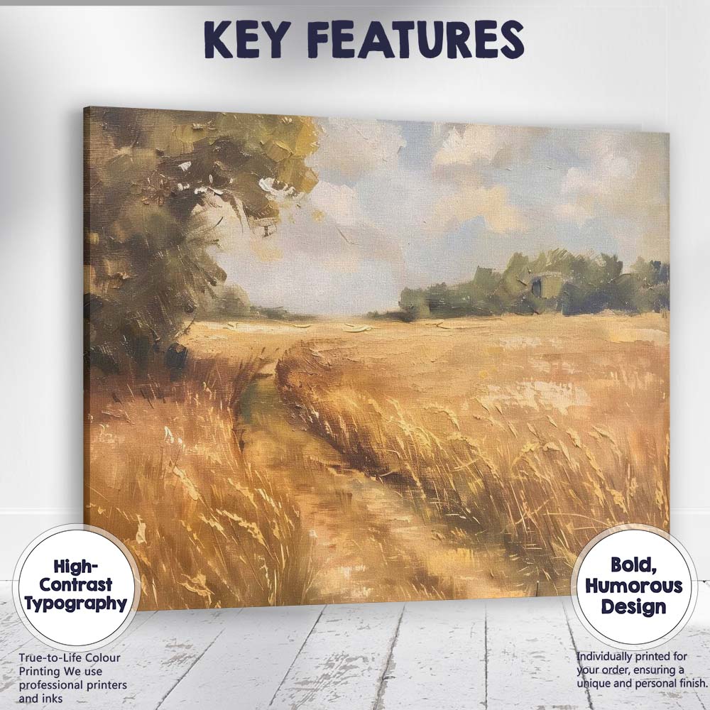 Golden Countryside Meadow Path Impressionist Landscape Painting Canvas Wall Art Print Decor Picture Ready to Hang