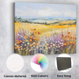 Colourful Wildflower Meadow Rolling Hills Impressionist Landscape Canvas Wall Art Print Decor Picture Ready to Hang