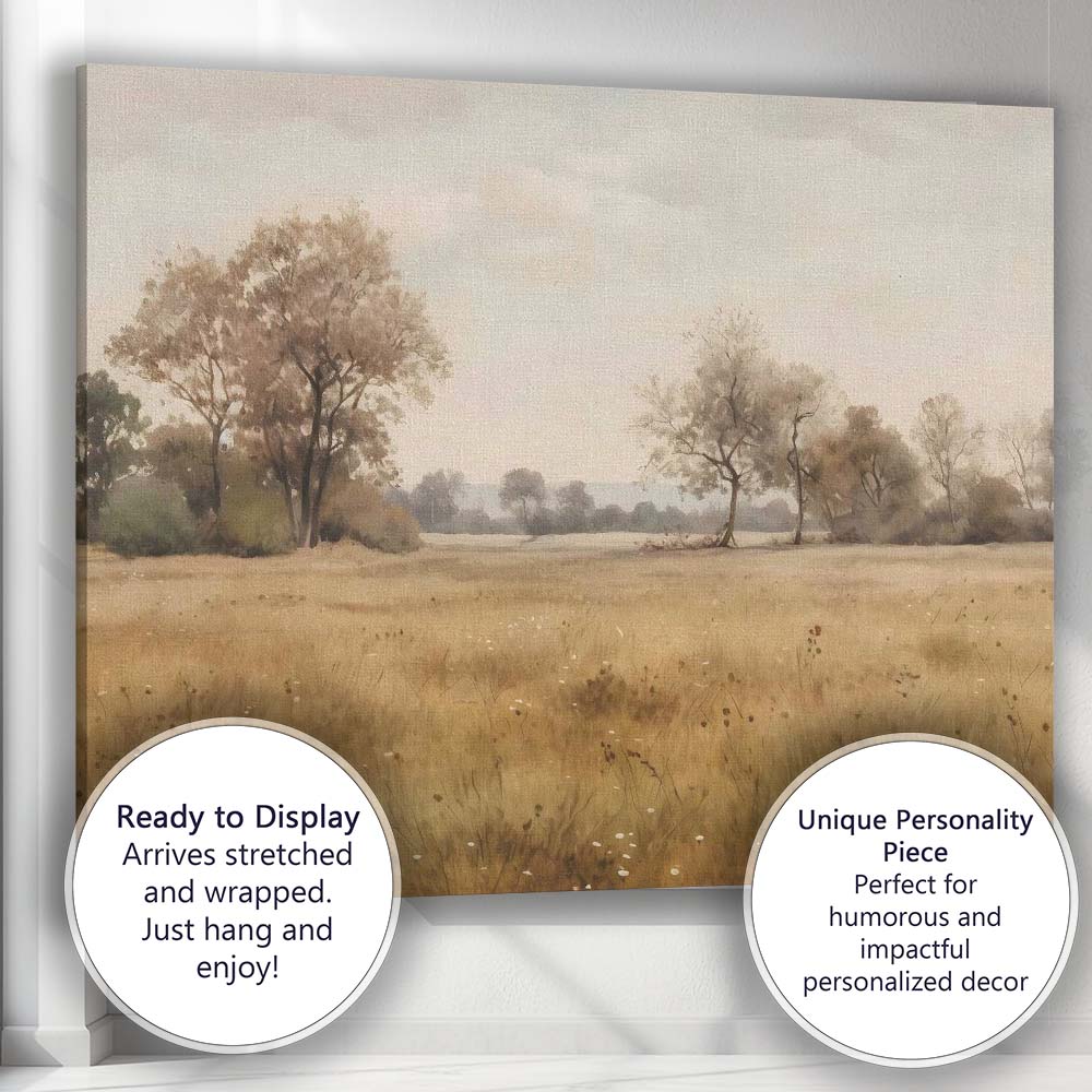 Minimalist Golden Meadow Countryside Landscape Impressionist Canvas Wall Art Print Decor Picture Ready to Hang