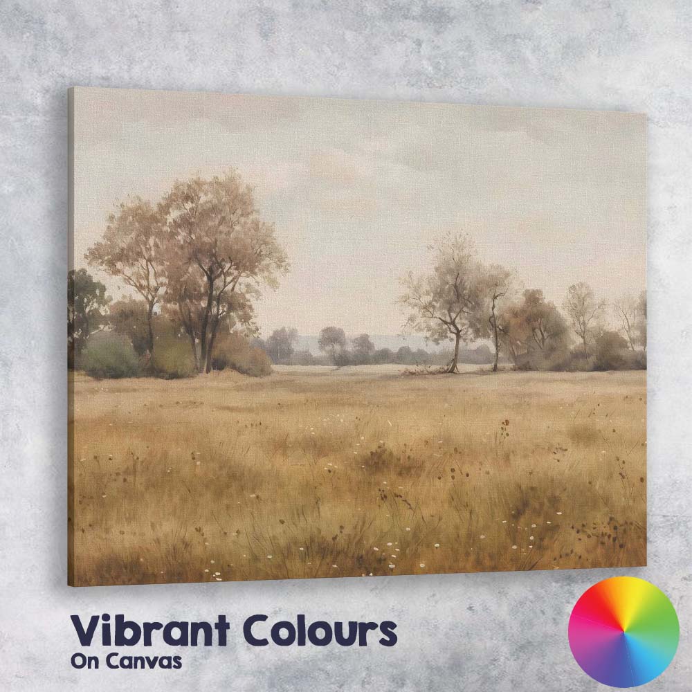 Minimalist Golden Meadow Countryside Landscape Impressionist Canvas Wall Art Print Decor Picture Ready to Hang