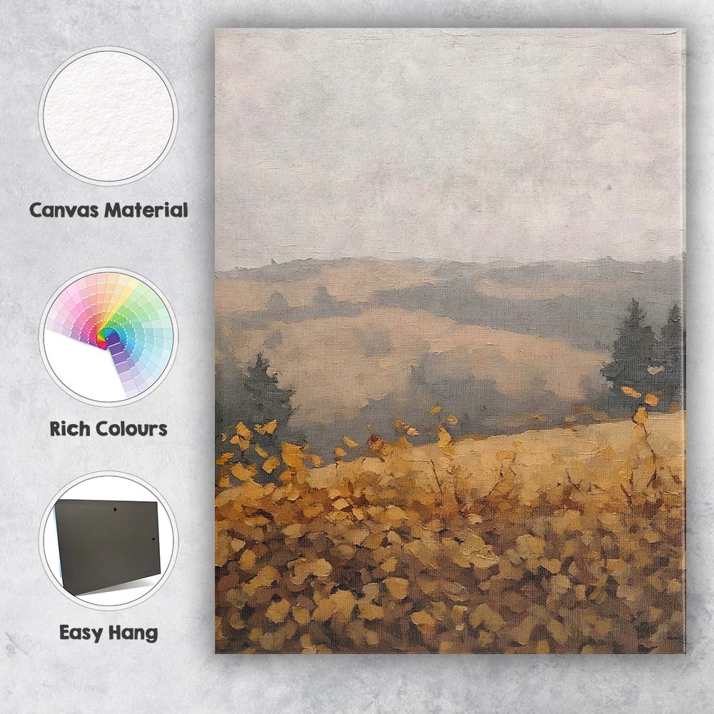 Golden Autumn Meadow Rolling Hills Landscape Impressionist Canvas Wall Art Print Decor Picture Ready to Hang