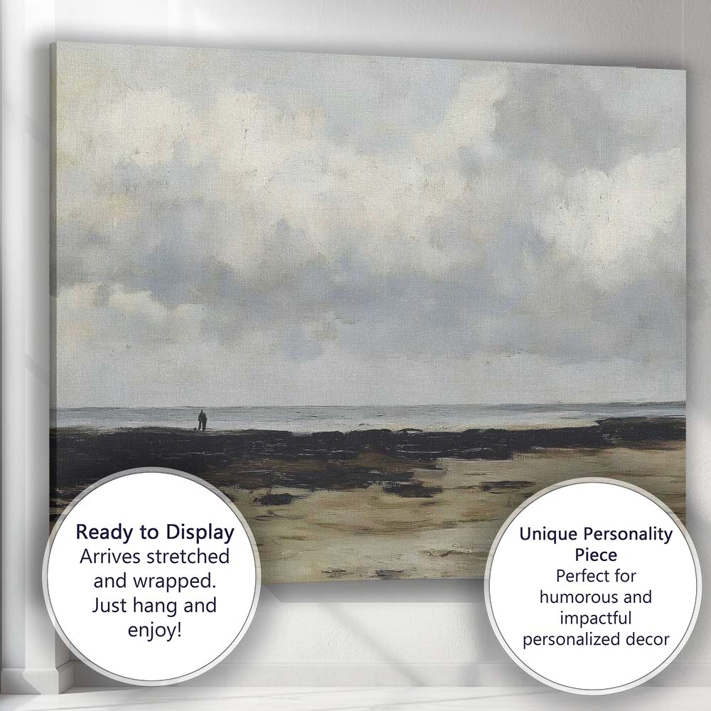 Moody Coastal Shoreline Dramatic Cloudscape Impressionist Canvas Wall Art Print Decor Picture Ready to Hang