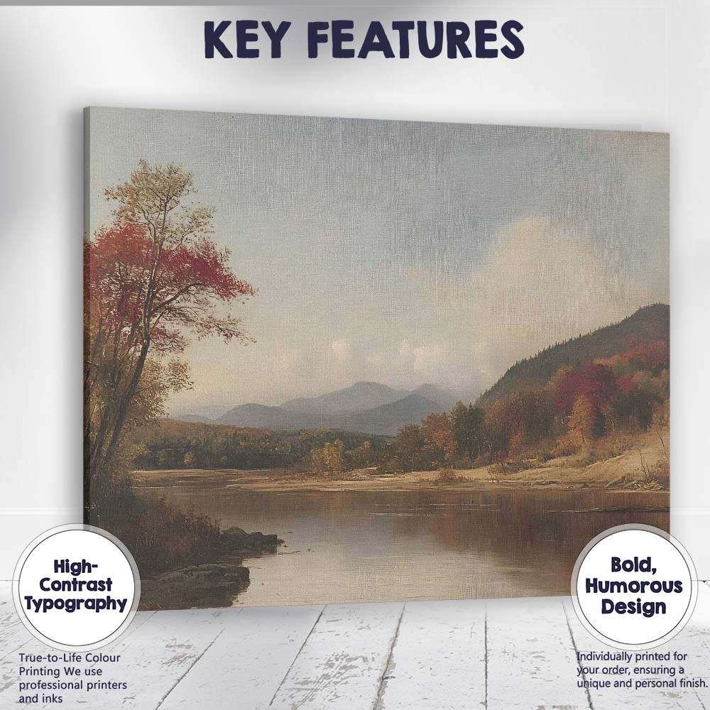 Autumn Mountain Lake Scenic Landscape Impressionist Canvas Wall Art Print Decor Picture Ready to Hang