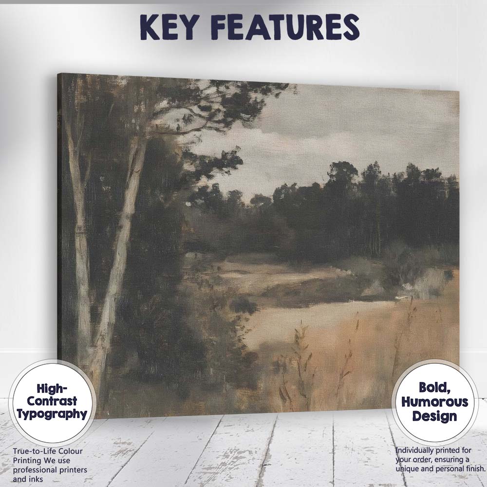 Monochrome Woodland Meadow Rustic Landscape Canvas Wall Art Print Decor Picture Ready to Hang