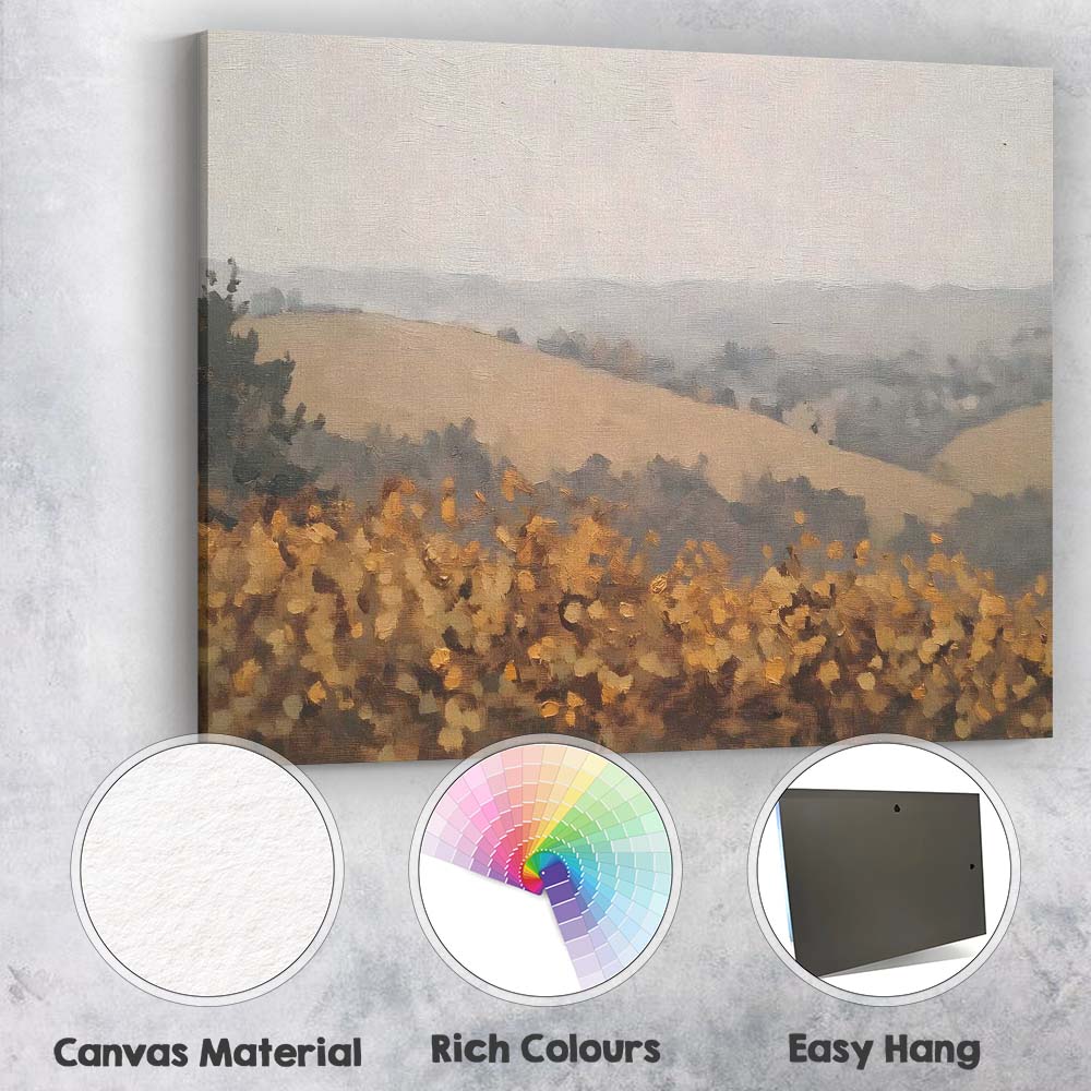 Soft Autumn Hillside Woodland Landscape Impressionist Painting Canvas Wall Art Print Decor Picture Ready to Hang
