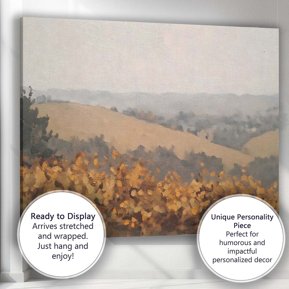 Soft Autumn Hillside Woodland Landscape Impressionist Painting Canvas Wall Art Print Decor Picture Ready to Hang