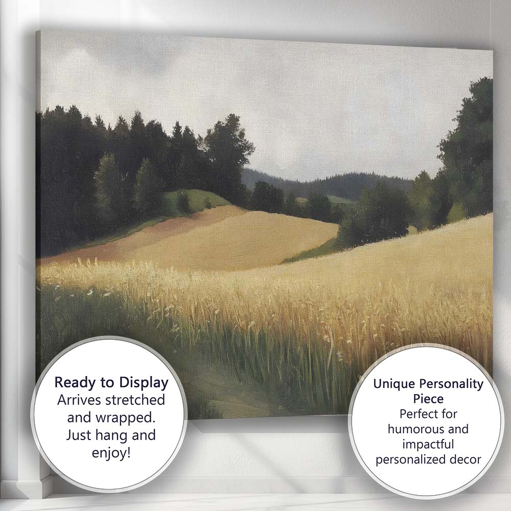 Golden Wheat Field Forest Edge Countryside Landscape Canvas Wall Art Print Decor Picture Ready to Hang