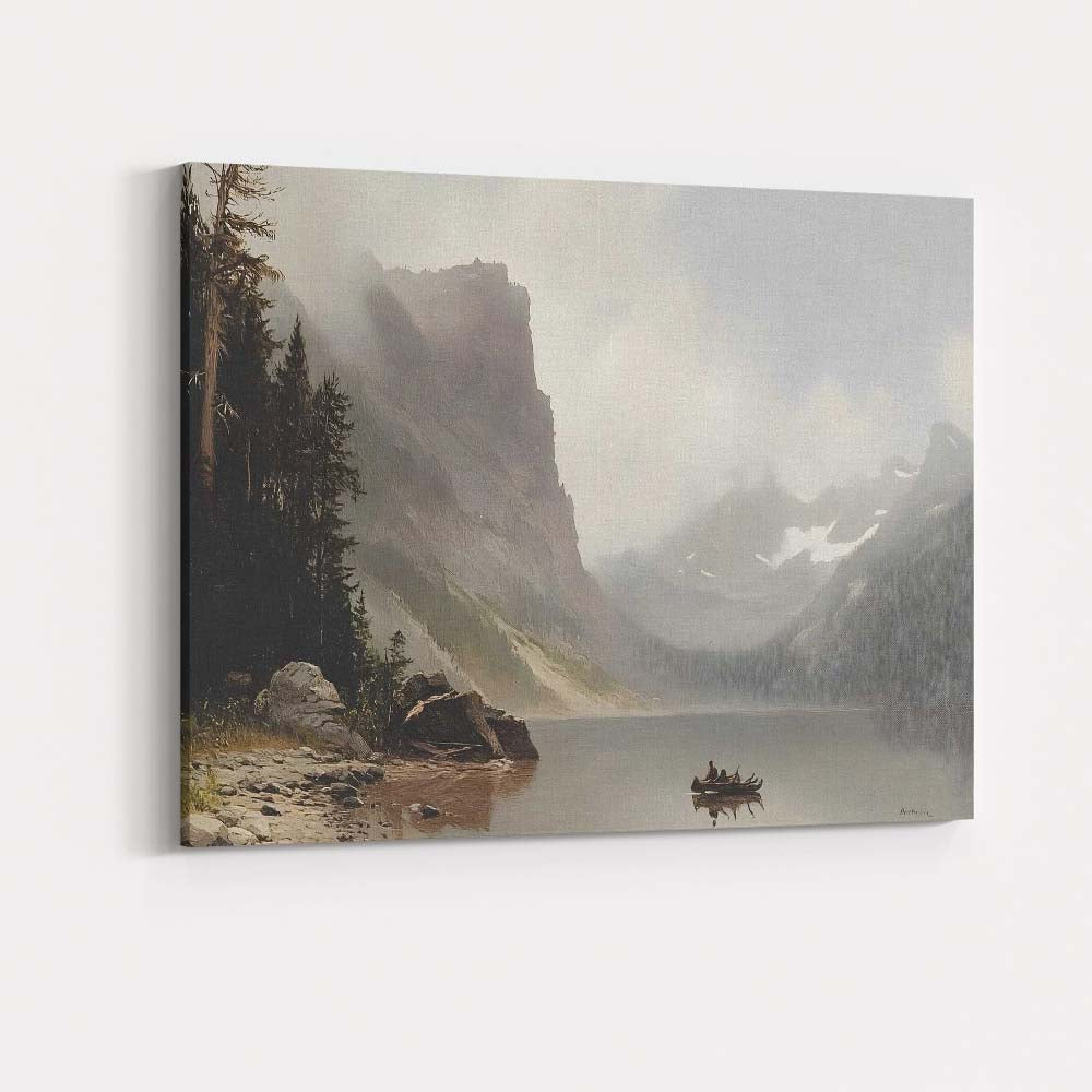 Majestic Mountain Lake Canoe Misty Wilderness Landscape Canvas Wall Art Print Decor Picture Ready to Hang