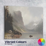 Majestic Mountain Lake Canoe Misty Wilderness Landscape Canvas Wall Art Print Decor Picture Ready to Hang