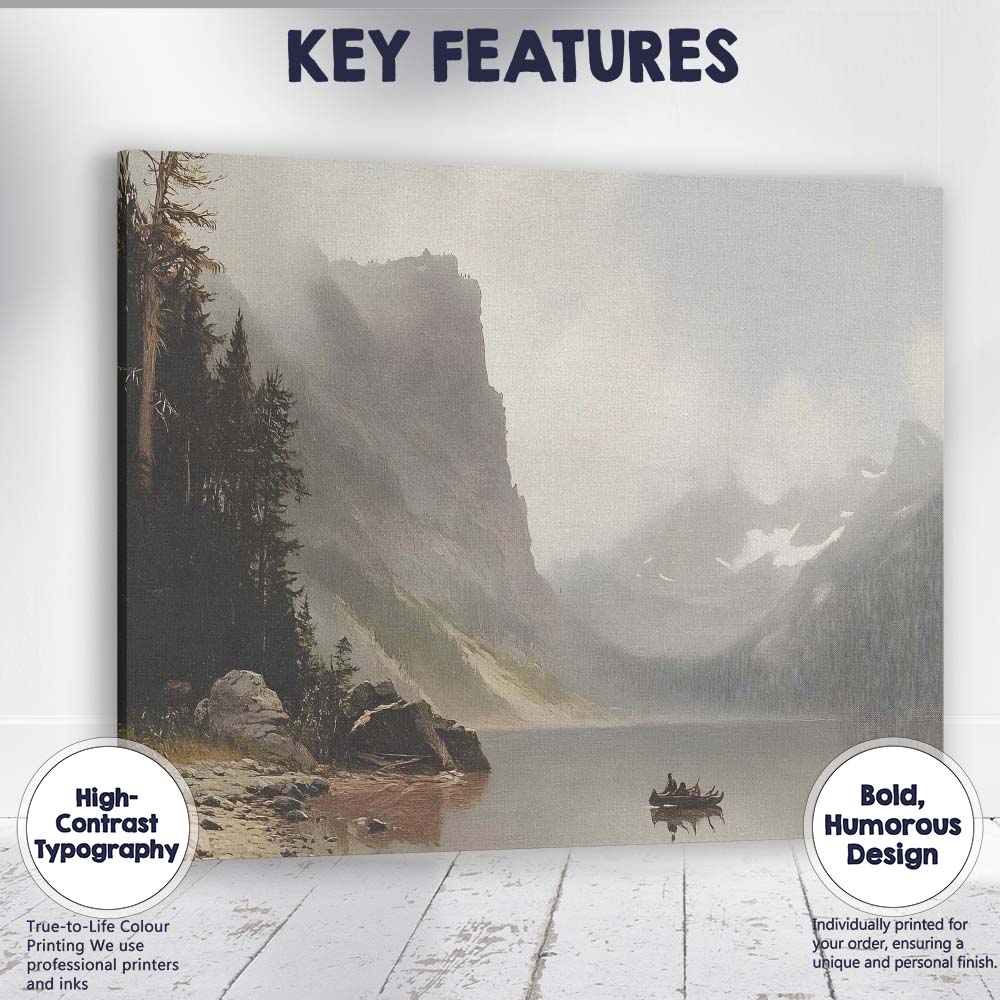 Majestic Mountain Lake Canoe Misty Wilderness Landscape Canvas Wall Art Print Decor Picture Ready to Hang