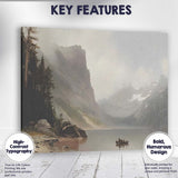 Majestic Mountain Lake Canoe Misty Wilderness Landscape Canvas Wall Art Print Decor Picture Ready to Hang