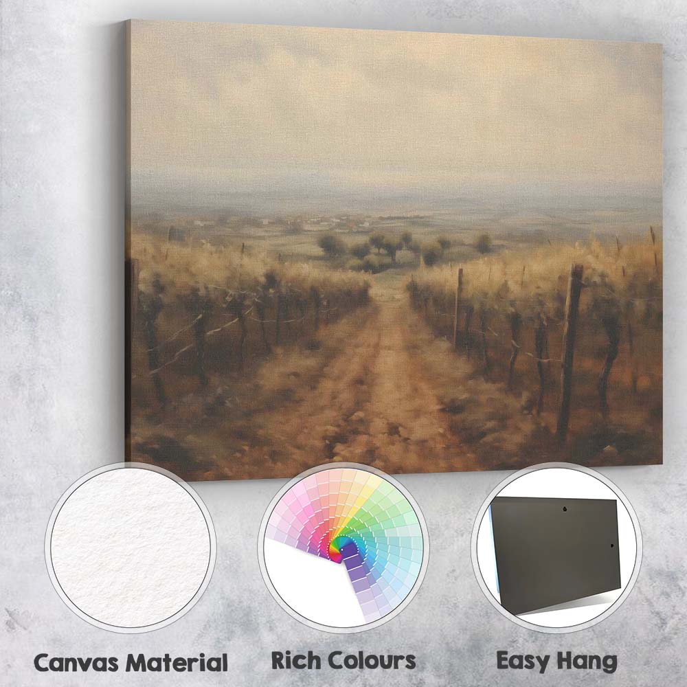 Misty Vineyard Track Rural Countryside Landscape Painting Canvas Wall Art Print Decor Picture Ready to Hang