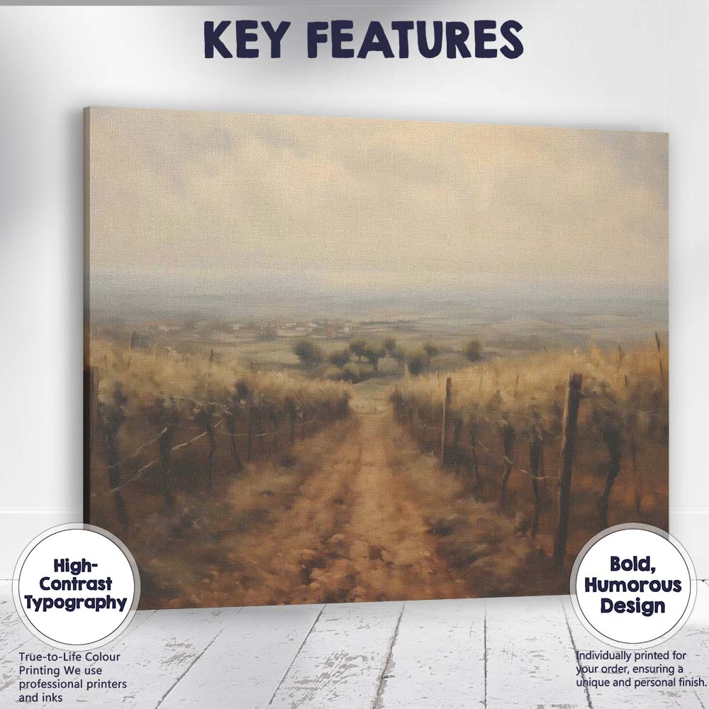 Misty Vineyard Track Rural Countryside Landscape Painting Canvas Wall Art Print Decor Picture Ready to Hang
