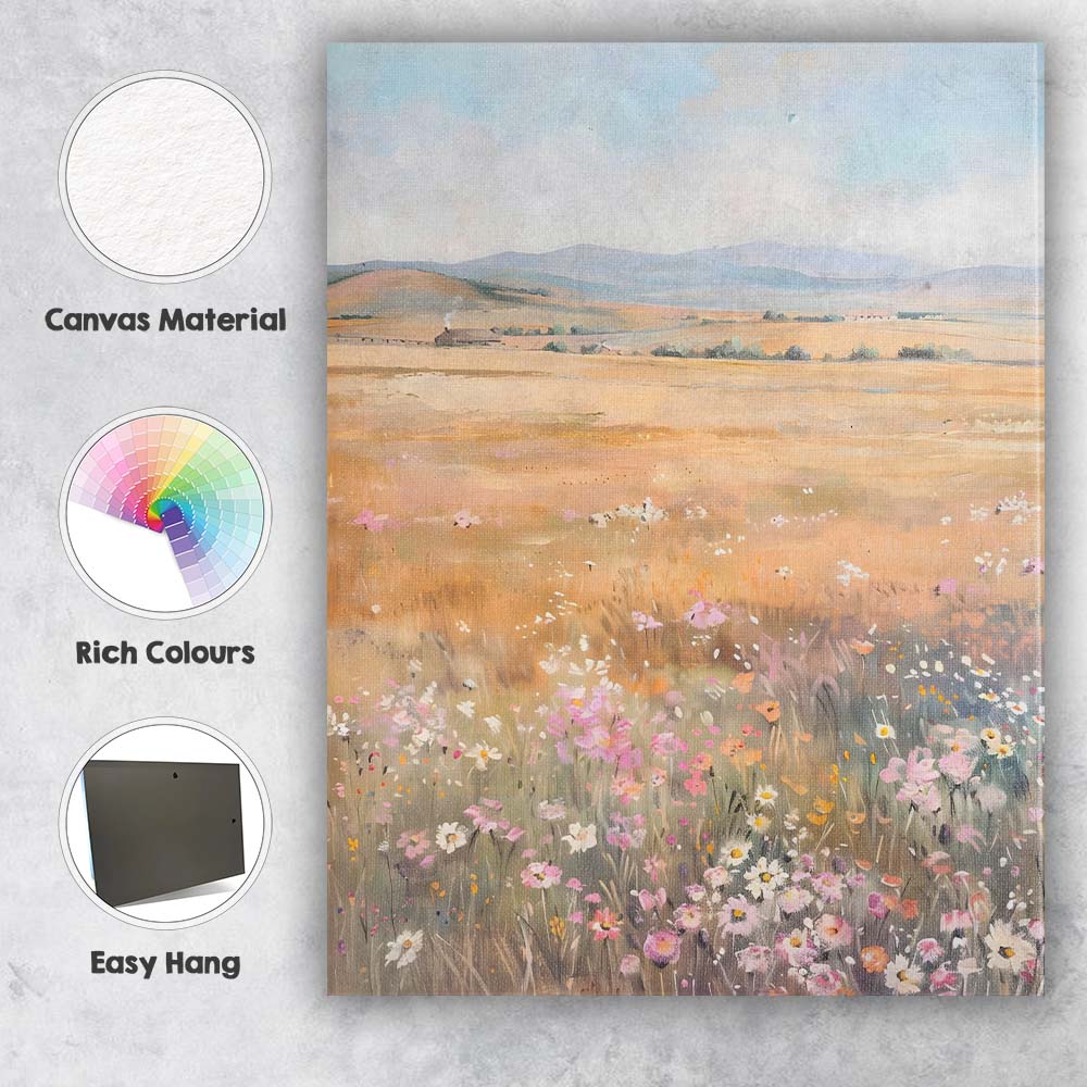 Soft Pastel Wildflower Meadow Rolling Hills Landscape Canvas Wall Art Print Decor Picture Ready to Hang