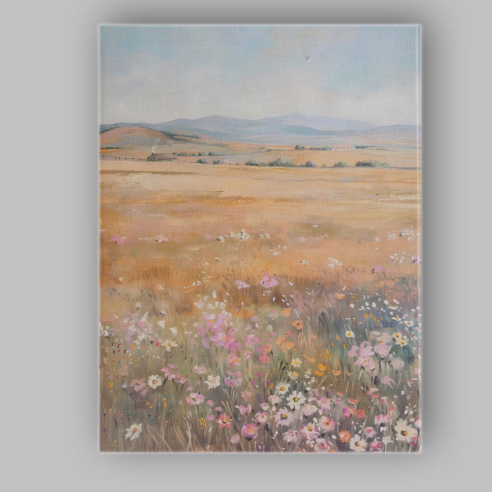 Soft Pastel Wildflower Meadow Rolling Hills Landscape Canvas Wall Art Print Decor Picture Ready to Hang