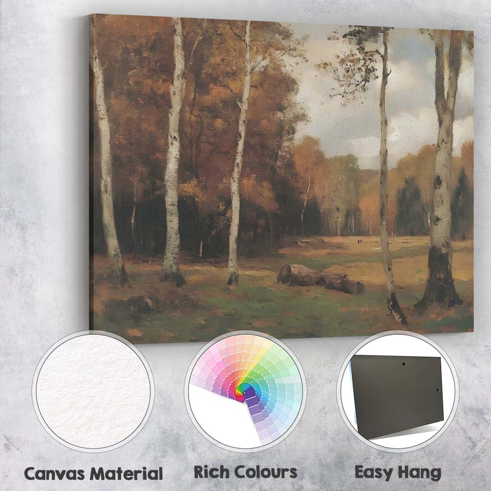 Autumn Birch Woodland Forest Clearing Impressionist Landscape Canvas Wall Art Print Decor Picture Ready to Hang