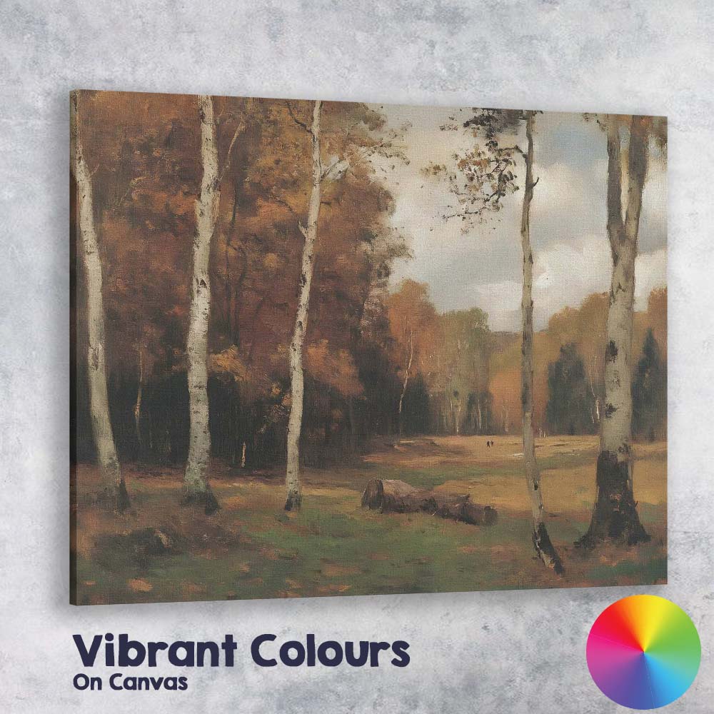 Autumn Birch Woodland Forest Clearing Impressionist Landscape Canvas Wall Art Print Decor Picture Ready to Hang