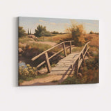 Rustic Country Footbridge Meadow Landscape Painting Canvas Wall Art Print Decor Picture Ready to Hang