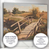 Rustic Country Footbridge Meadow Landscape Painting Canvas Wall Art Print Decor Picture Ready to Hang