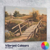 Rustic Country Footbridge Meadow Landscape Painting Canvas Wall Art Print Decor Picture Ready to Hang