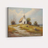 Peaceful White Country Church Rural Hilltop Landscape Canvas Wall Art Print Decor Picture Ready to Hang