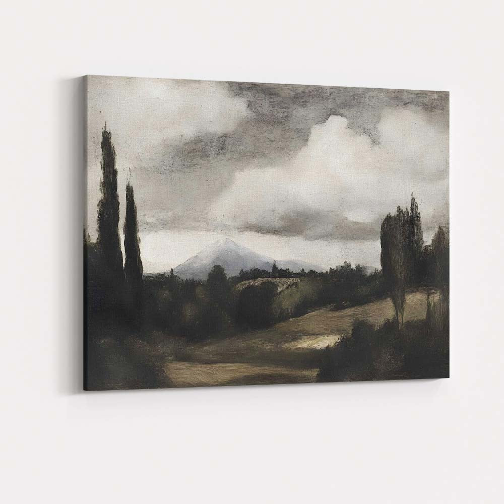 Moody Monochrome Mountain Valley Landscape Impressionist Canvas Wall Art Print Decor Picture Ready to Hang