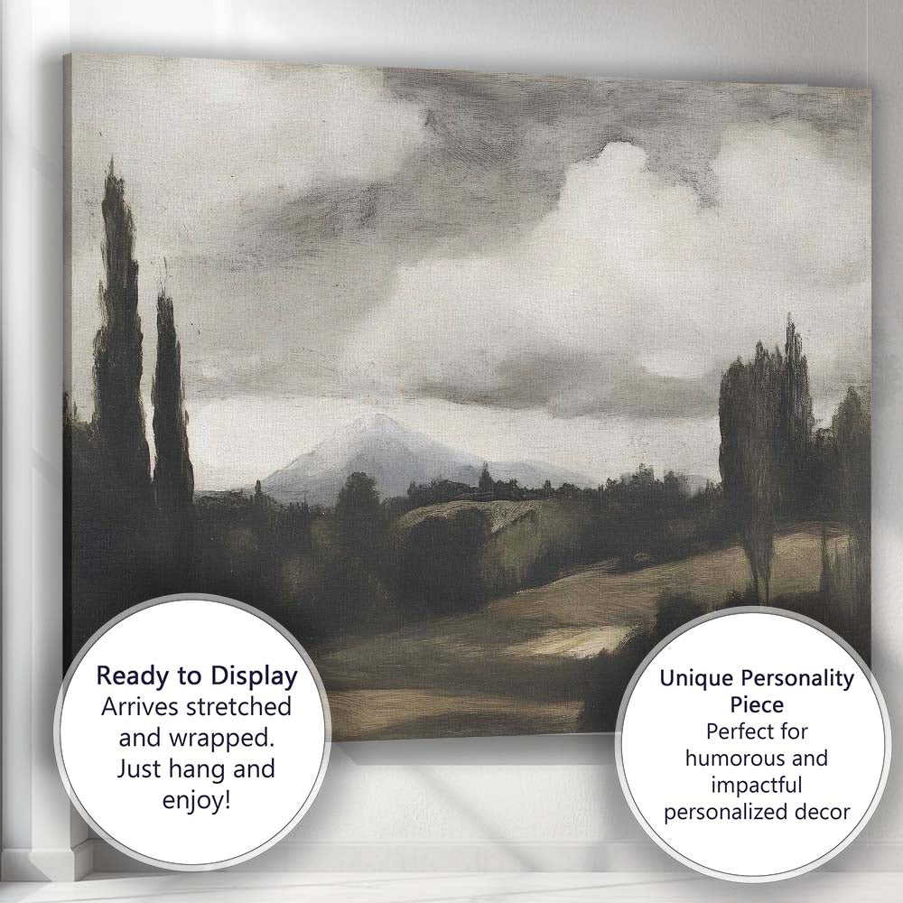 Moody Monochrome Mountain Valley Landscape Impressionist Canvas Wall Art Print Decor Picture Ready to Hang