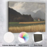 Atmospheric Mountain Farm Golden Field Countryside Landscape Canvas Wall Art Print Decor Picture Ready to Hang