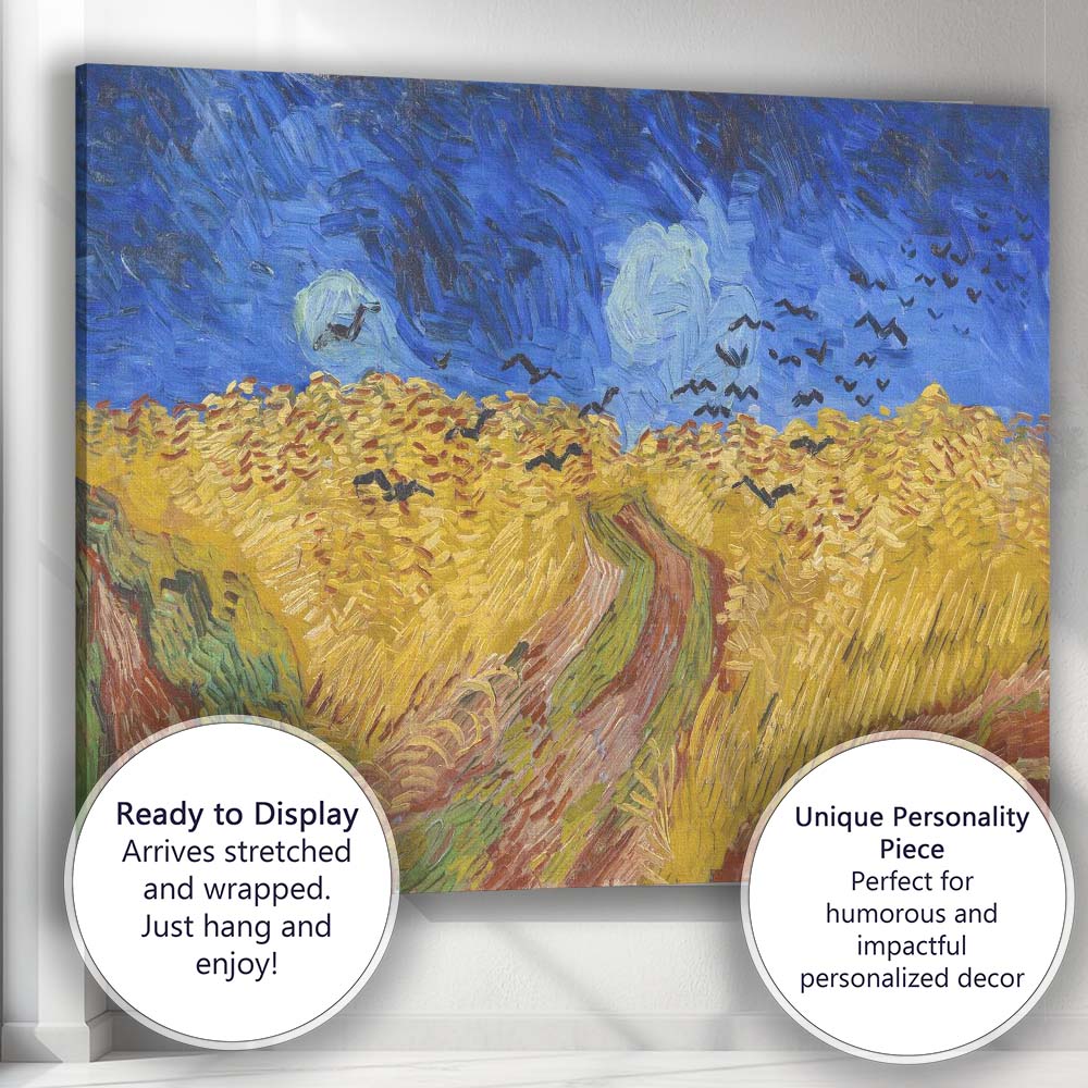 Expressionist Golden Wheat Field Blue Sky Inspired Landscape Canvas Wall Art Print Decor Picture Ready to Hang