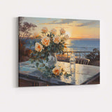 Romantic Rose Bouquet Coastal Sunset Seascape Painting Canvas Wall Art Print Decor Picture Ready to Hang