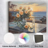Romantic Rose Bouquet Coastal Sunset Seascape Painting Canvas Wall Art Print Decor Picture Ready to Hang
