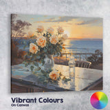 Romantic Rose Bouquet Coastal Sunset Seascape Painting Canvas Wall Art Print Decor Picture Ready to Hang