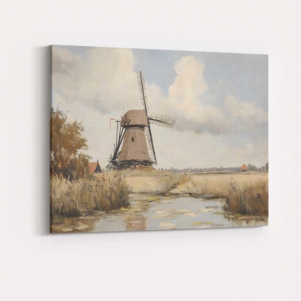 Traditional Dutch Windmill Riverside Countryside Watercolour Canvas Wall Art Print Decor Picture Ready to Hang
