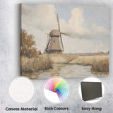 Traditional Dutch Windmill Riverside Countryside Watercolour Canvas Wall Art Print Decor Picture Ready to Hang