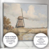 Traditional Dutch Windmill Riverside Countryside Watercolour Canvas Wall Art Print Decor Picture Ready to Hang