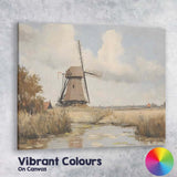 Traditional Dutch Windmill Riverside Countryside Watercolour Canvas Wall Art Print Decor Picture Ready to Hang
