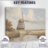 Traditional Dutch Windmill Riverside Countryside Watercolour Canvas Wall Art Print Decor Picture Ready to Hang